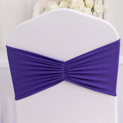 5 Pack Spandex Chair Sashes 8"x13" Purple Ruffled Style - Wide Wrinkle-Free Stretch Chair Bands