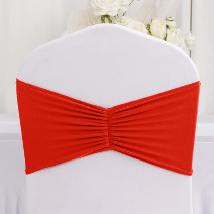 5 Pack Spandex Chair Sashes 8"x13" Red Ruffled Style - Wide Wrinkle-Free Stretch Chair Bands