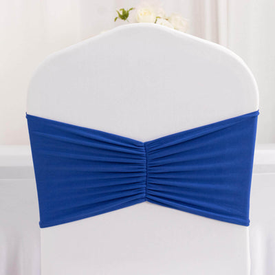 5 Pack Spandex Chair Sashes 8"x13" Royal Blue Ruffled Style - Wide Wrinkle-Free Stretch Chair Bands