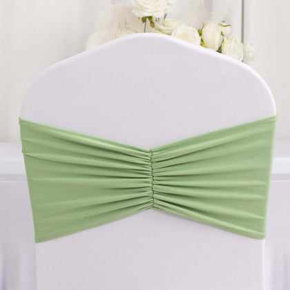 5 Pack Spandex Chair Sashes 8"x13" Sage Green Ruffled Style - Wide Wrinkle-Free Stretch Chair Bands