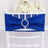 Blue glitter chair sash with rhinestone buckle decoration.