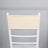 Beige chair cover on a white chiavari chair against a plain background.