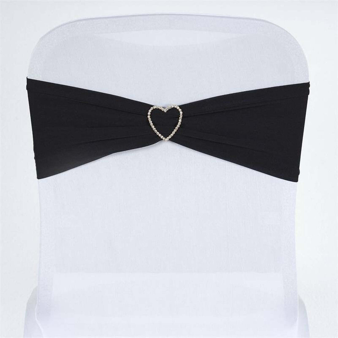 Black chair sash with heart-shaped rhinestone buckle