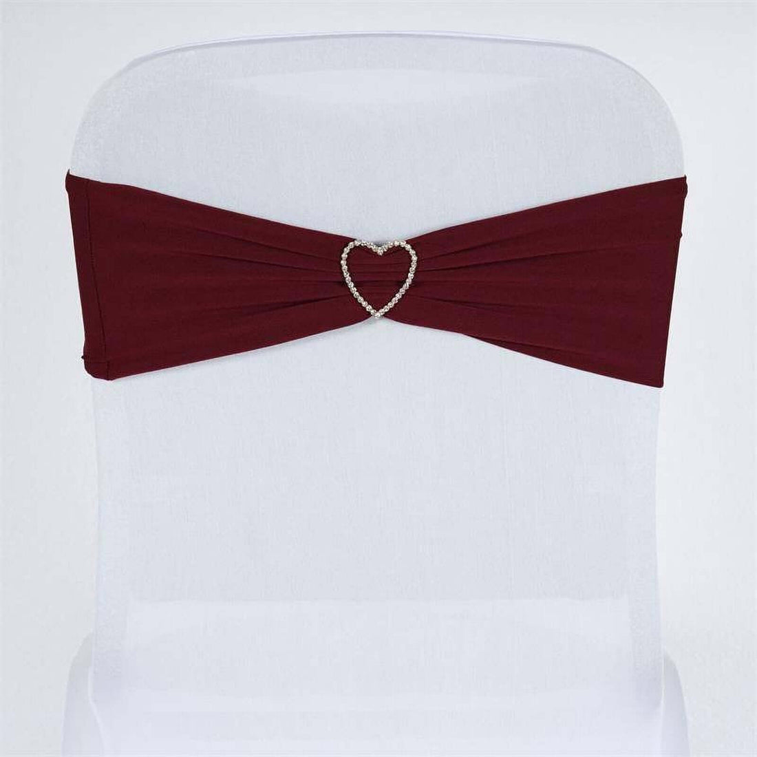 Burgundy chair sash with heart-shaped rhinestone accent