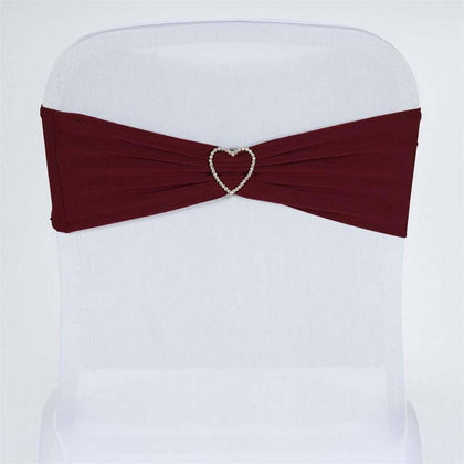 5 Pack Stretch Spandex Chair Sashes 5"x12" Burgundy - Two Ply Heavy Duty Fitted Chair Bands
