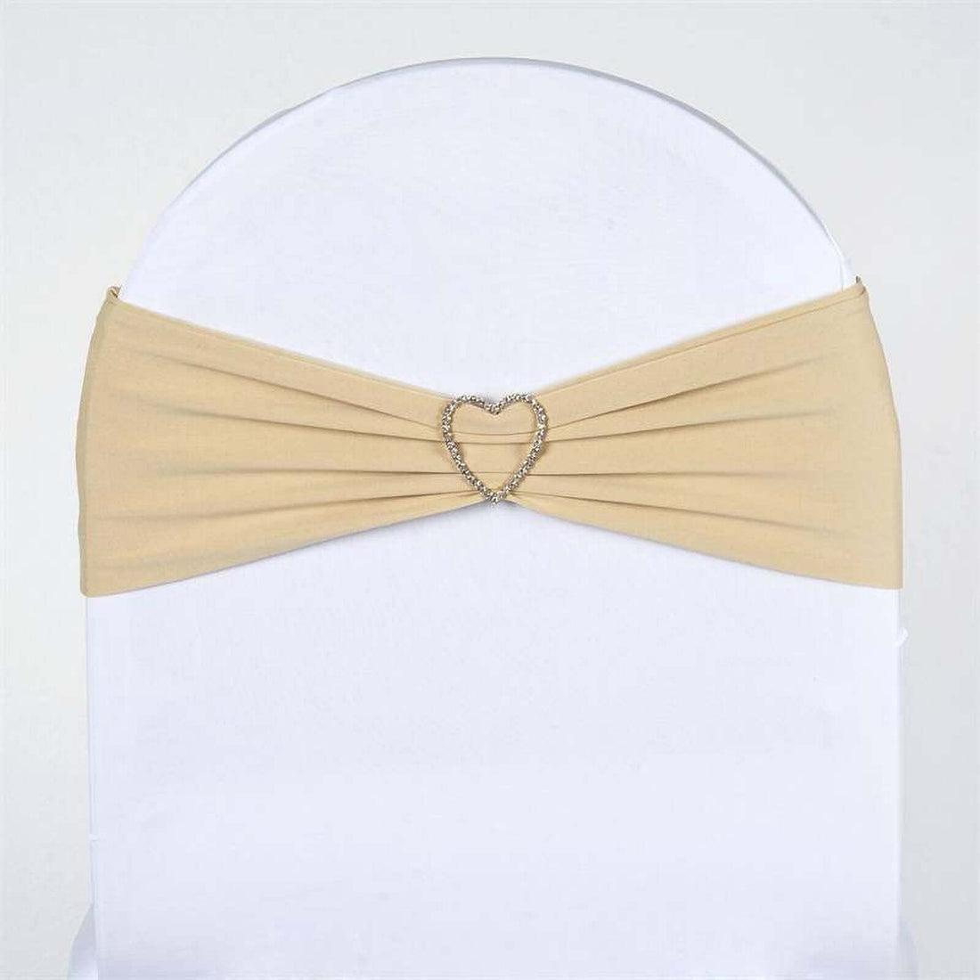 Beige chair sash with heart-shaped rhinestone buckle
