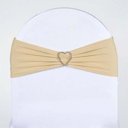 5 Pack Stretch Spandex Chair Sashes 5"x12" Champagne - Two Ply Heavy Duty Fitted Chair Bands