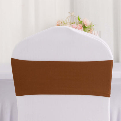 5 Pack Stretch Spandex Chair Sashes 5"x12" Cinnamon Brown - Two Ply Heavy Duty Fitted Chair Bands