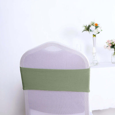 5 Pack Stretch Spandex Chair Sashes 5"x12" Dusty Sage Green - Two Ply Heavy Duty Fitted Chair Bands