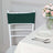 Green chair cover on a white chair beside a table with flowers and tableware.