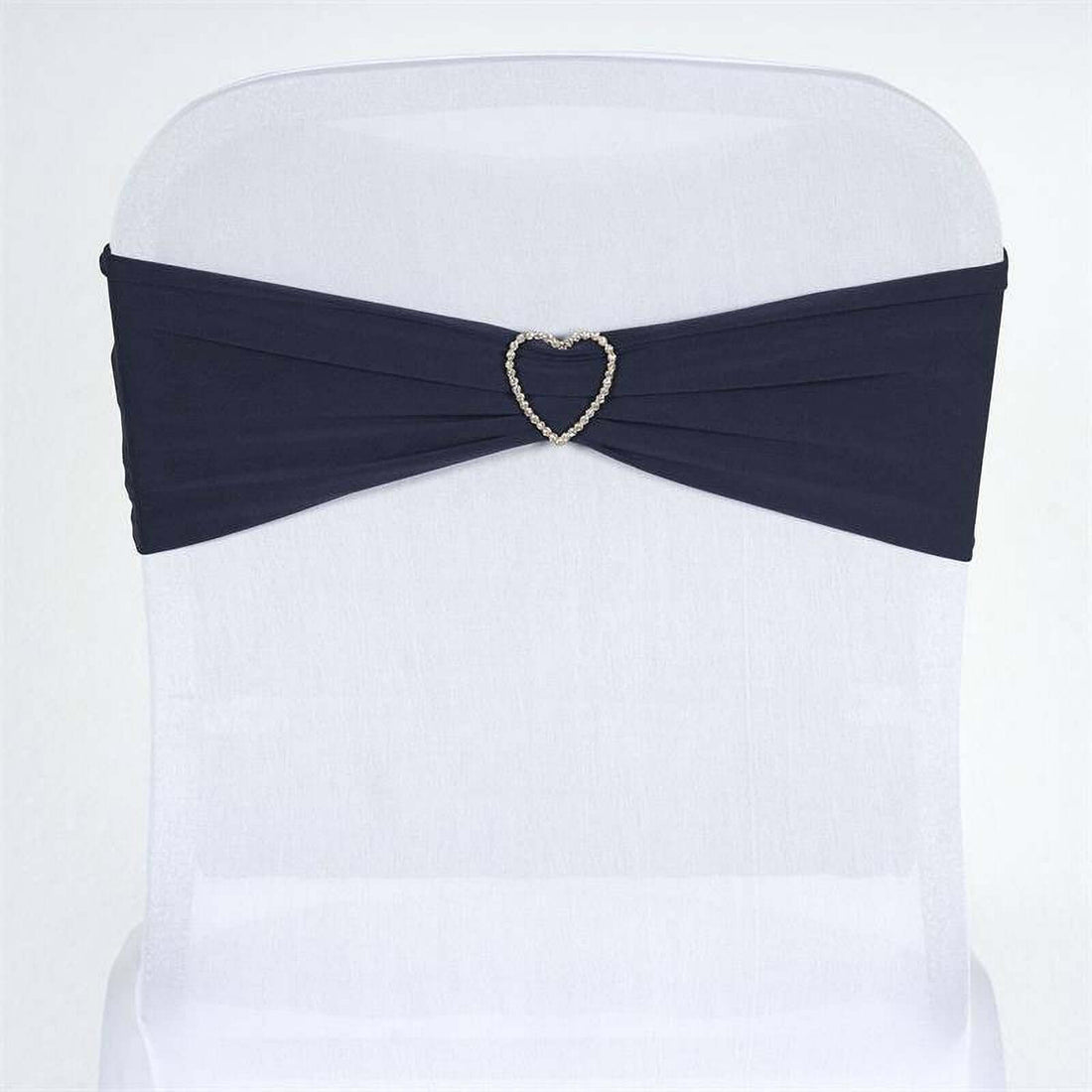 Navy chair sash with heart-shaped rhinestone buckle