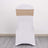 White chair cover with beige sash on a plain backdrop