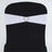 White chair sash with heart-shaped rhinestone buckle on a black chair.