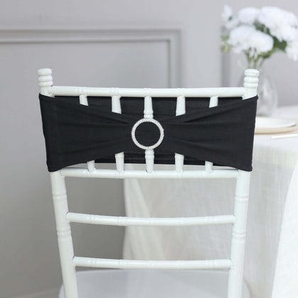 5 Pack Stretch Spandex Chair Sashes 5"x14" Black with Silver Diamond Ring Slide Buckle - Durable Fitted Chair Bands