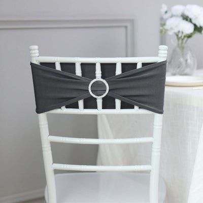 5 Pack Stretch Spandex Chair Sashes 5"x14" Charcoal Gray with Silver Diamond Ring Slide Buckle - Durable Fitted Chair Bands