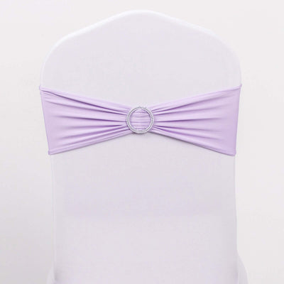 5 Pack Stretch Spandex Chair Sashes 5"x14" Lavender Lilac with Silver Diamond Ring Slide Buckle - Durable Fitted Chair Bands