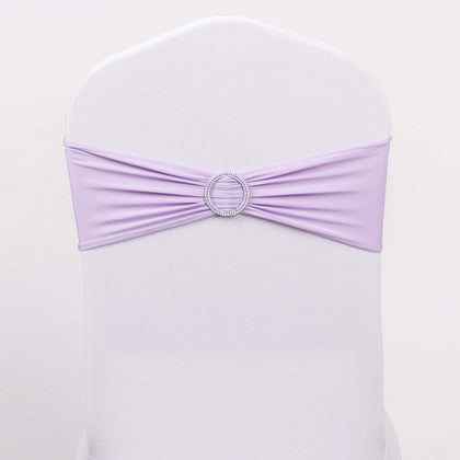 5 Pack Stretch Spandex Chair Sashes 5"x14" Lavender Lilac with Silver Diamond Ring Slide Buckle - Durable Fitted Chair Bands