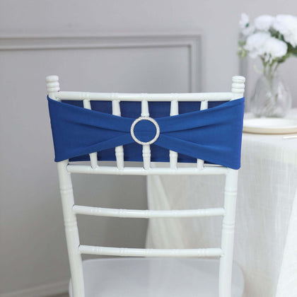 5 Pack Stretch Spandex Chair Sashes 5"x14" Royal Blue with Silver Diamond Ring Slide Buckle - Durable Fitted Chair Bands