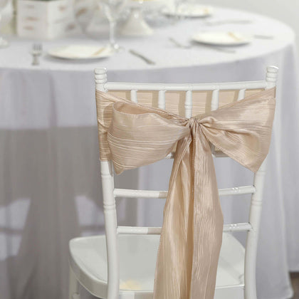 5 Pack Taffeta Chair Sashes 6"x106" Beige Accordion Crinkle - Sophisticated Decorative Design