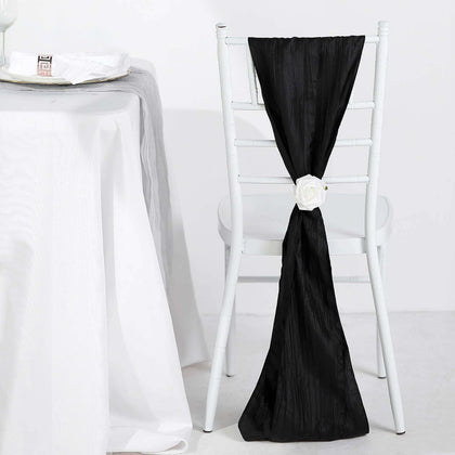 5 Pack Taffeta Chair Sashes 6"x106" Black Accordion Crinkle - Sophisticated Decorative Design