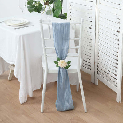 5 Pack Taffeta Chair Sashes 6"x106" Dusty Blue Accordion Crinkle - Sophisticated Decorative Design
