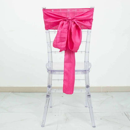 5 Pack Taffeta Chair Sashes 6"x106" Fuchsia Accordion Crinkle - Sophisticated Decorative Design