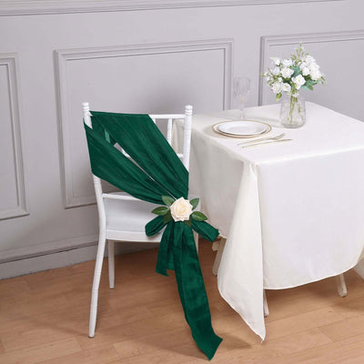 5 Pack Taffeta Chair Sashes 6"x106" Hunter Emerald Green Accordion Crinkle - Sophisticated Decorative Design