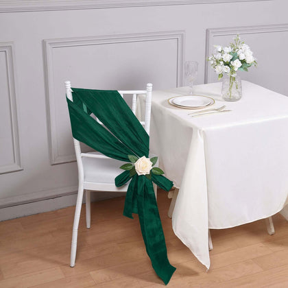 5 Pack Taffeta Chair Sashes 6"x106" Hunter Emerald Green Accordion Crinkle - Sophisticated Decorative Design