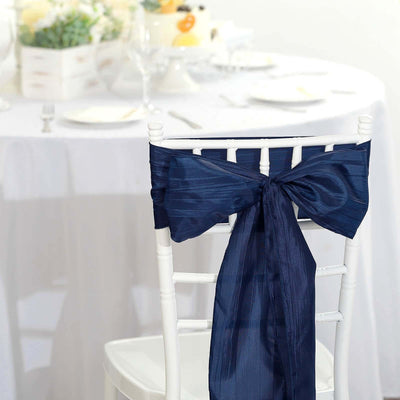 5 Pack Taffeta Chair Sashes 6"x106" Navy Blue Accordion Crinkle - Sophisticated Decorative Design