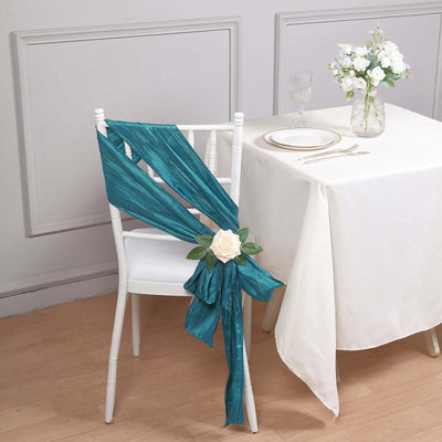 5 Pack Taffeta Chair Sashes 6"x106" Teal Accordion Crinkle - Sophisticated Decorative Design