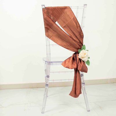 5 Pack Taffeta Chair Sashes 6"x106" Terracotta (Rust) Accordion Crinkle - Sophisticated Decorative Design