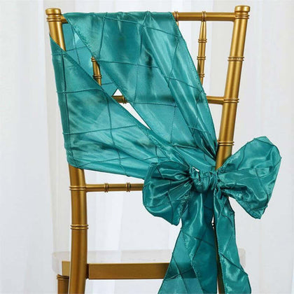 5 Pack Taffeta Chair Sashes 7"x106" Turquoise with Pintuck Pattern