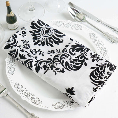 5 Pack Taffeta Napkins 20"x20" Black/White - Damask Flocking Design, Luxurious Reusable Cloth Napkins for Events