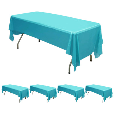 5-Pack Plastic Table Covers 54"x108" Turquoise Rectangle - PVC Waterproof Disposable Tablecloths