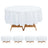 Round table with white tablecloth on a wooden base.
