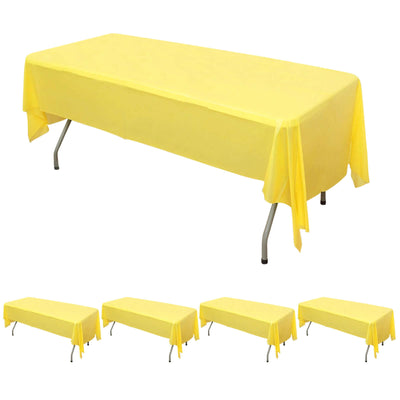 5-Pack Plastic Table Covers 54"x108" Yellow Rectangle - PVC Waterproof Disposable Tablecloths
