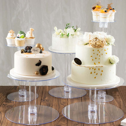 5-Tier Acrylic Cake Stand Set Assorted Sizes Clear - Sleek Reusable Cupcake Holder Dessert Pedestal Centerpiece Risers for Special Events & Catering Displays