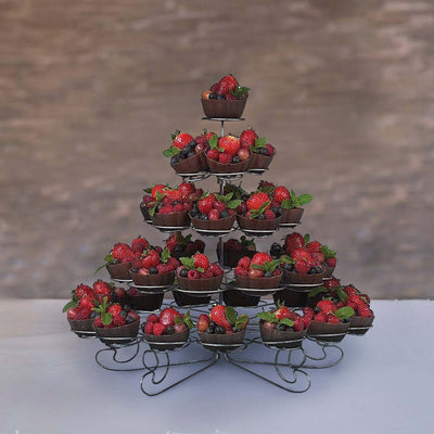 5-Tier Metal Cupcake Stand 15" Silver Finish with 41 Spiral Holders - Versatile Food Safe Dessert Display Tower Tray for Weddings Birthdays & Events