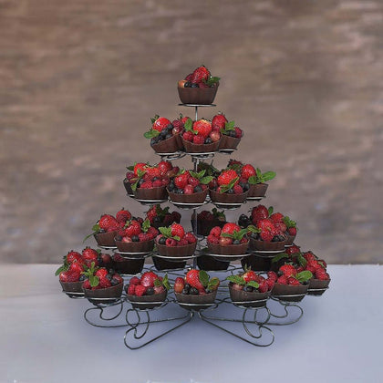 5-Tier Metal Cupcake Stand 15" Silver Finish with 41 Spiral Holders - Versatile Food Safe Dessert Display Tower Tray for Weddings Birthdays & Special Events