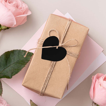 50 Pack Black Printable Heart Shape Wedding Favor Gift Tags 2"