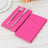 Pink disposable napkins with silver fork and knife on a wooden table.