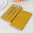 Yellow napkins with silver fork and knife on a wooden table.