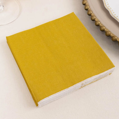 50-Pack Paper Beverage Napkins 2 Ply Gold 5"x5" - Soft Disposable Cocktail Napkins 18GSM