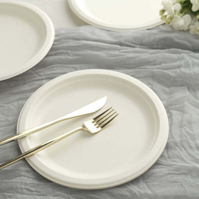 50-Pack Bagasse Round Dinner Plates 9" White Biodegradable - Eco-friendly Disposable Sugarcane Party Plates for Weddings & Nature Inspired Events