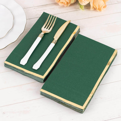 50-Pack Paper Dinner Napkins 2 Ply Hunter Emerald Green with Gold Foil Edge - Soft Disposable Napkins