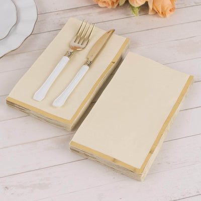 50-Pack Paper Dinner Napkins 2 Ply Ivory with Gold Foil Edge - Soft Disposable Napkins