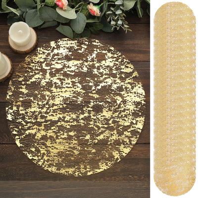 50-Pack Mesh Table Placemats 13" Round Foil Design Metallic Gold - Shiny Disposable Dining Mats
