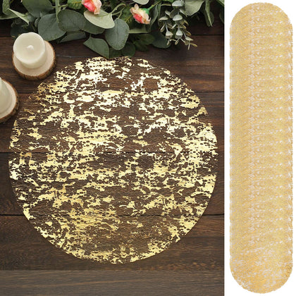 50-Pack Mesh Table Placemats 13" Round Foil Design Metallic Gold - Shiny Disposable Dining Mats