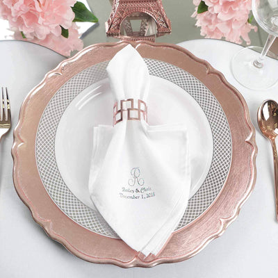 50 Pack Personalized Monogram Cloth Dinner Napkins, Custom Printed Wedding Favors