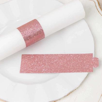 50-Pack Paper Napkin Rings 1.5" Rose Gold Glitter - Disposable Napkin Holders for Parties
